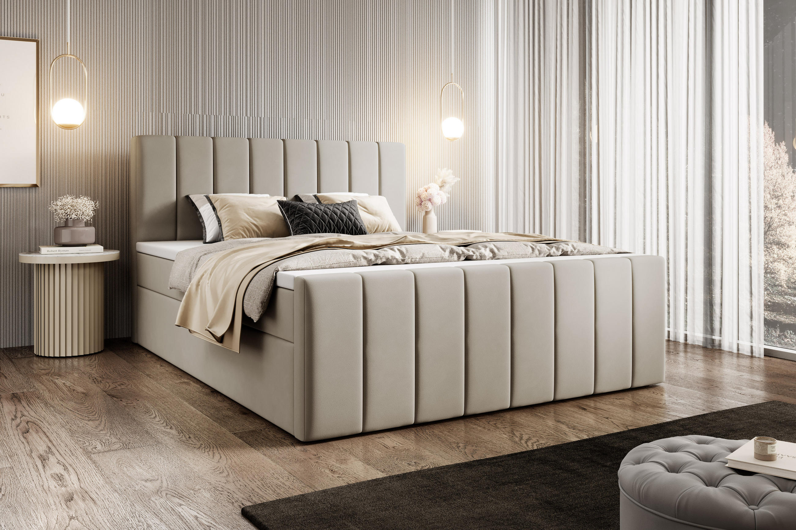 BOXBETT M1 120x200 cm Magic Velvet Bettkasten + Topper - Beige, Holz/Textil (120/200cm) - Comfortic