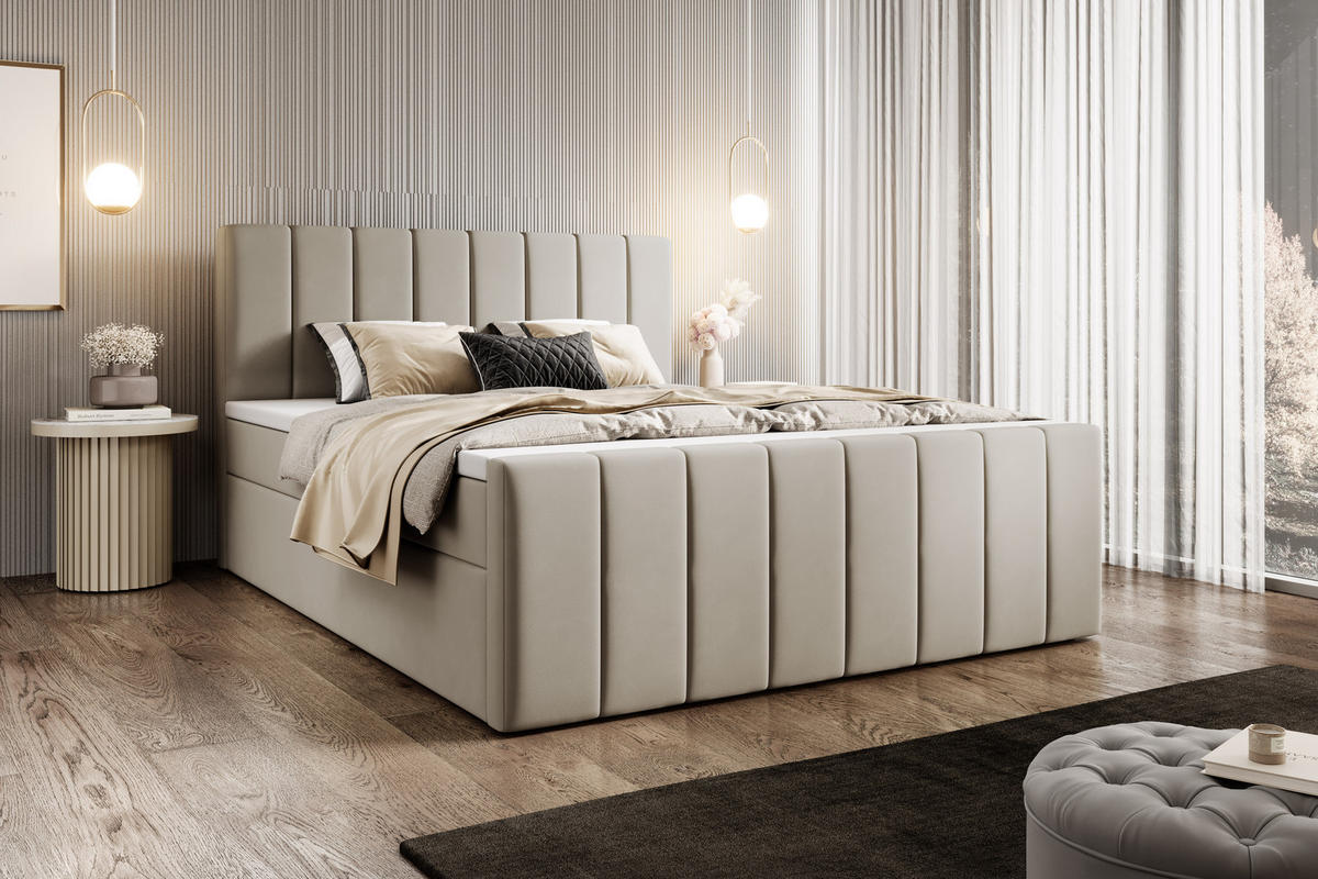 BOXBETT M1 120x200 cm Magic Velvet Bettkasten + Topper - Beige, Holz/Textil (120/200cm) - Comfortic
