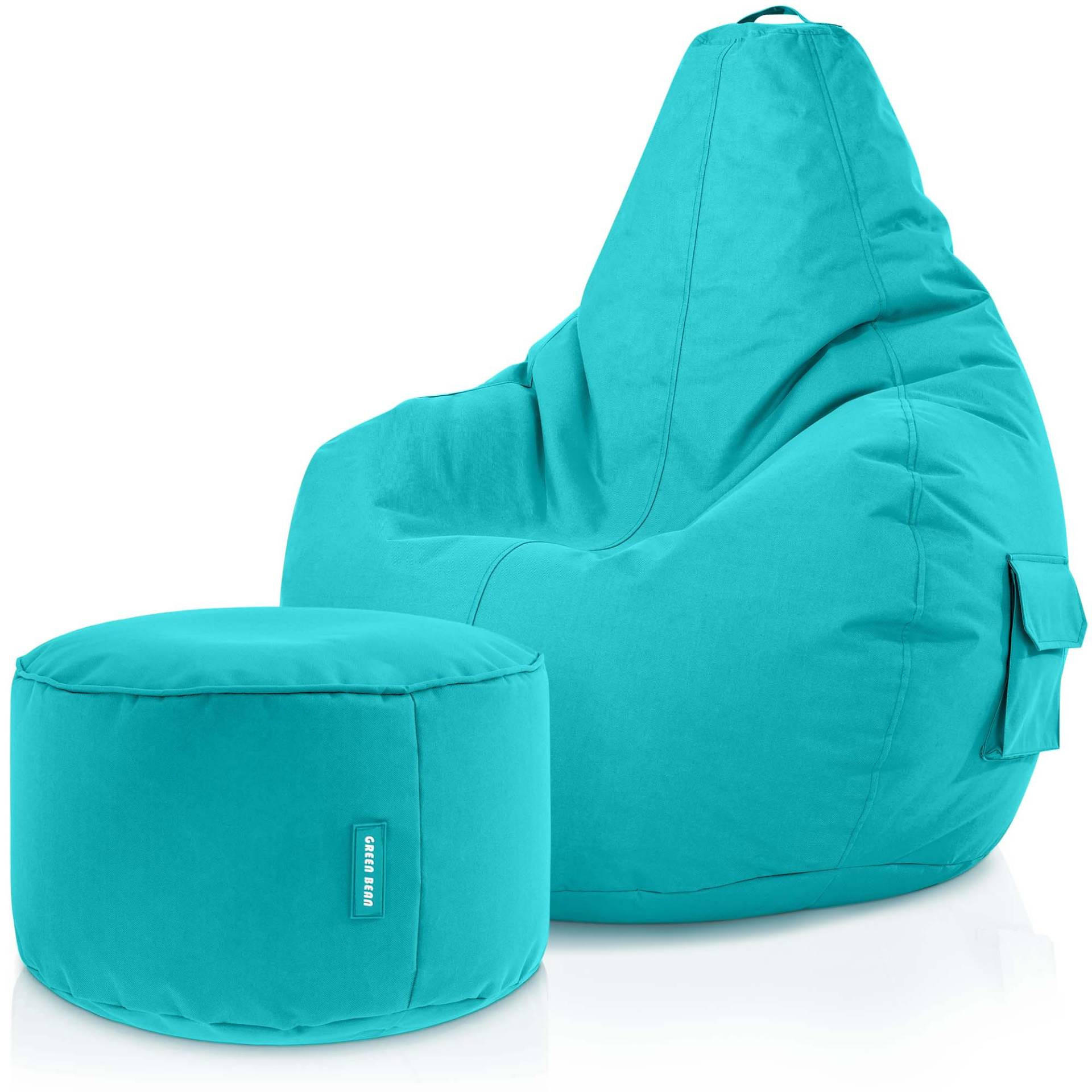 SITZSACK + Hocker "Cozy+Stay" 2er Set - Türkis, Textil (70/90/80cm) - Green Bean