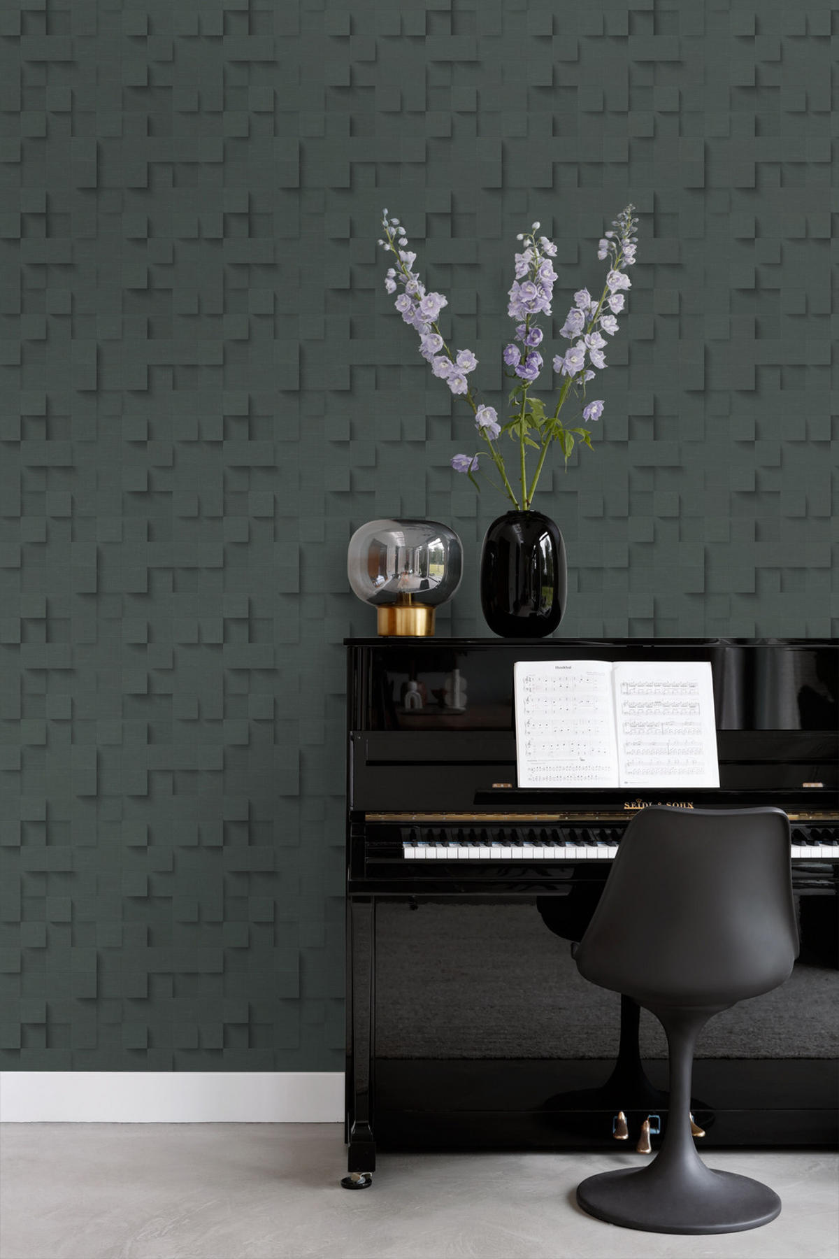 TAPETE 3D-Würfel 50 x 900 cm - Schwarz, Papier (50/900cm) - Origin Wallcoverings