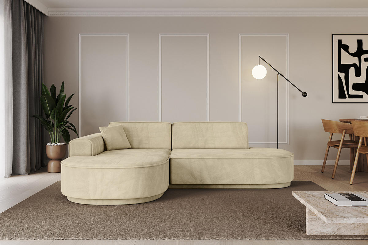 ECKSOFA Ottomane Links MARI-L1-v3 - 232x163x81 cm Beige Velours - Beige/Schwarz, Holzwerkstoff/Kunststoff (232/163cm) - ALTDECOR