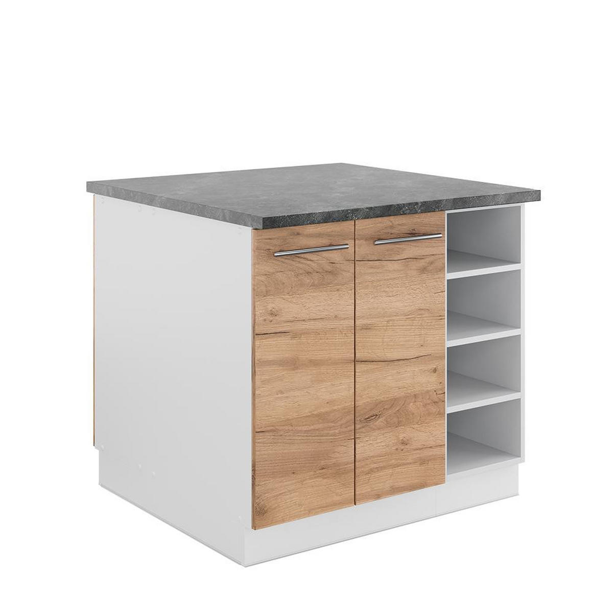KÜCHENINSEL Fame-Line Goldkraft Eiche/Weiß 90 cm ohne Arbeitsplatte - Eichefarben/Eiche Wotan, Holzwerkstoff (90/82/82cm) - Vicco