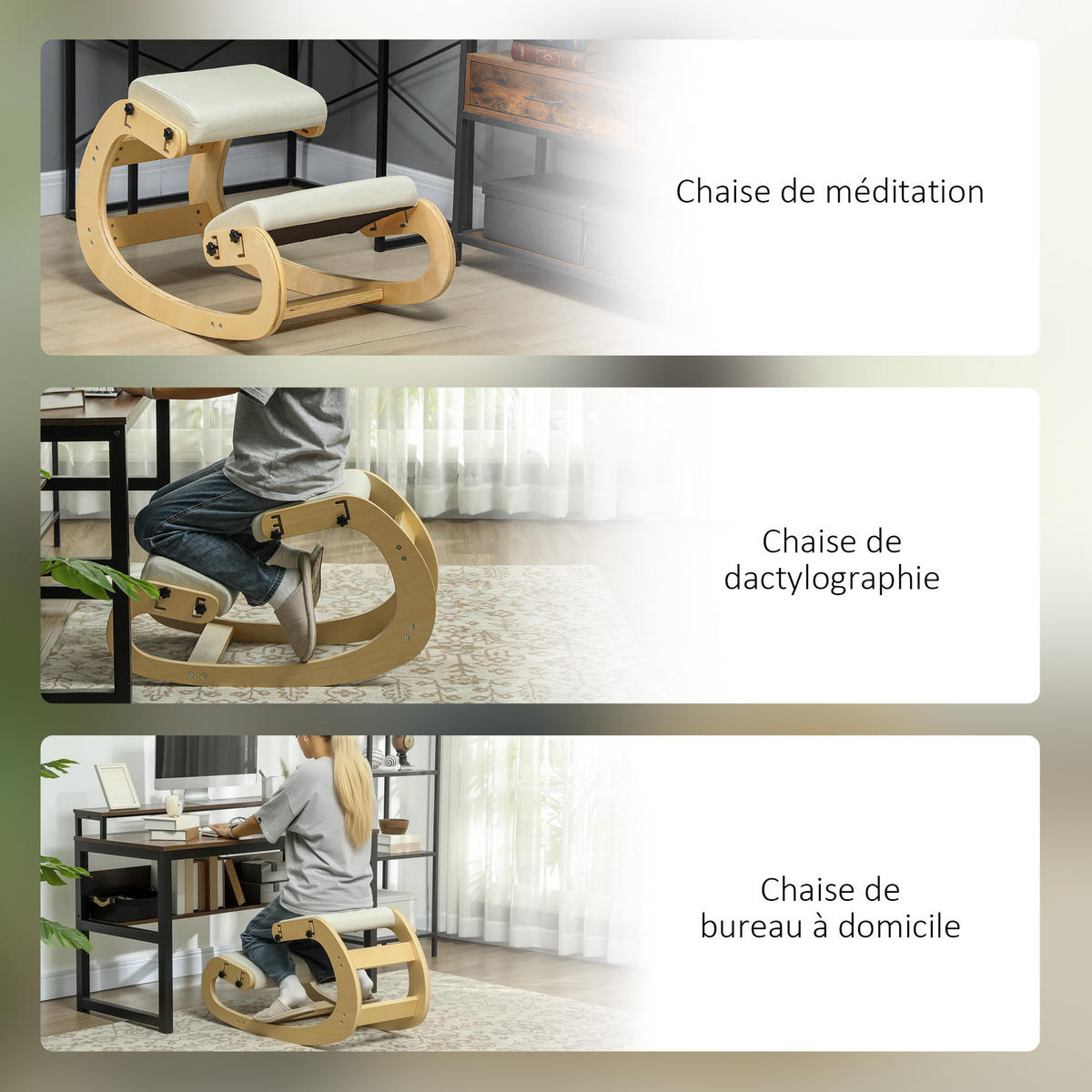 KNIESTUHL DE-11872 mit Wippfunktion & höhenverstellbar Natur - Creme, Holz (55/55/85cm) - ComfortXL
