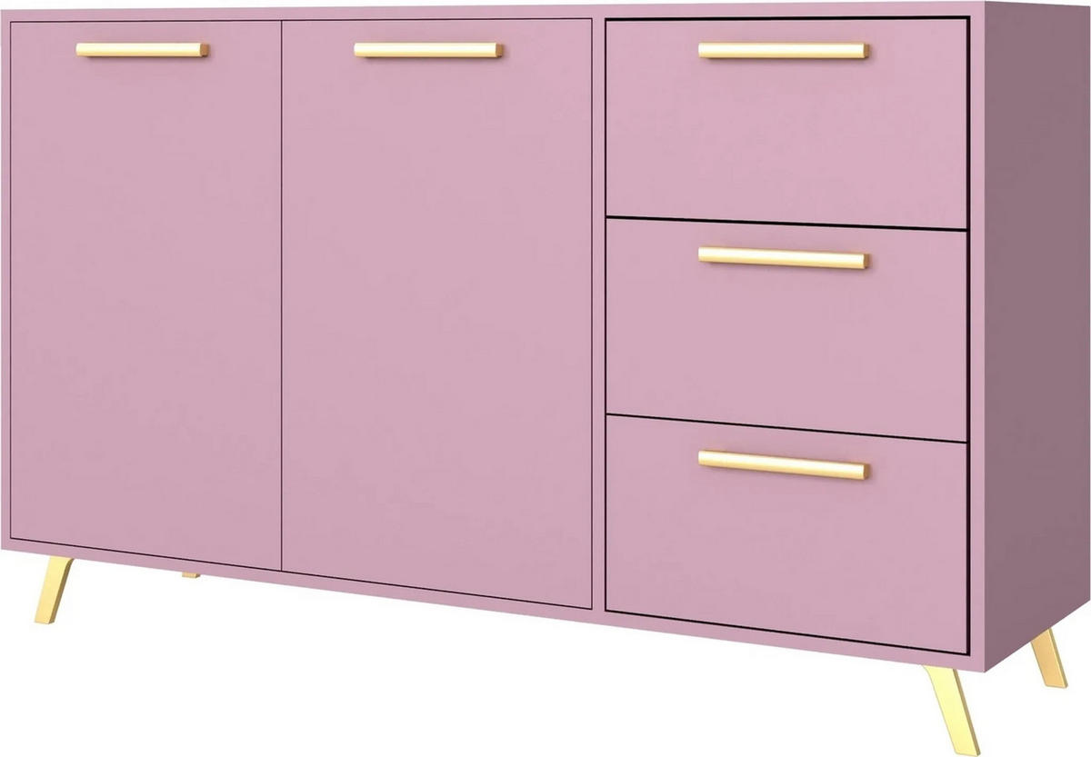 KOMMODE Nancy mit 3 Schubladen und 2 Türen, Sideboard in Farbe: Rosa, Schrank in Größe: 140 x 86 x 41 cm - Rosa, Holzwerkstoff (140/86/41cm) - Agmat-Furniture