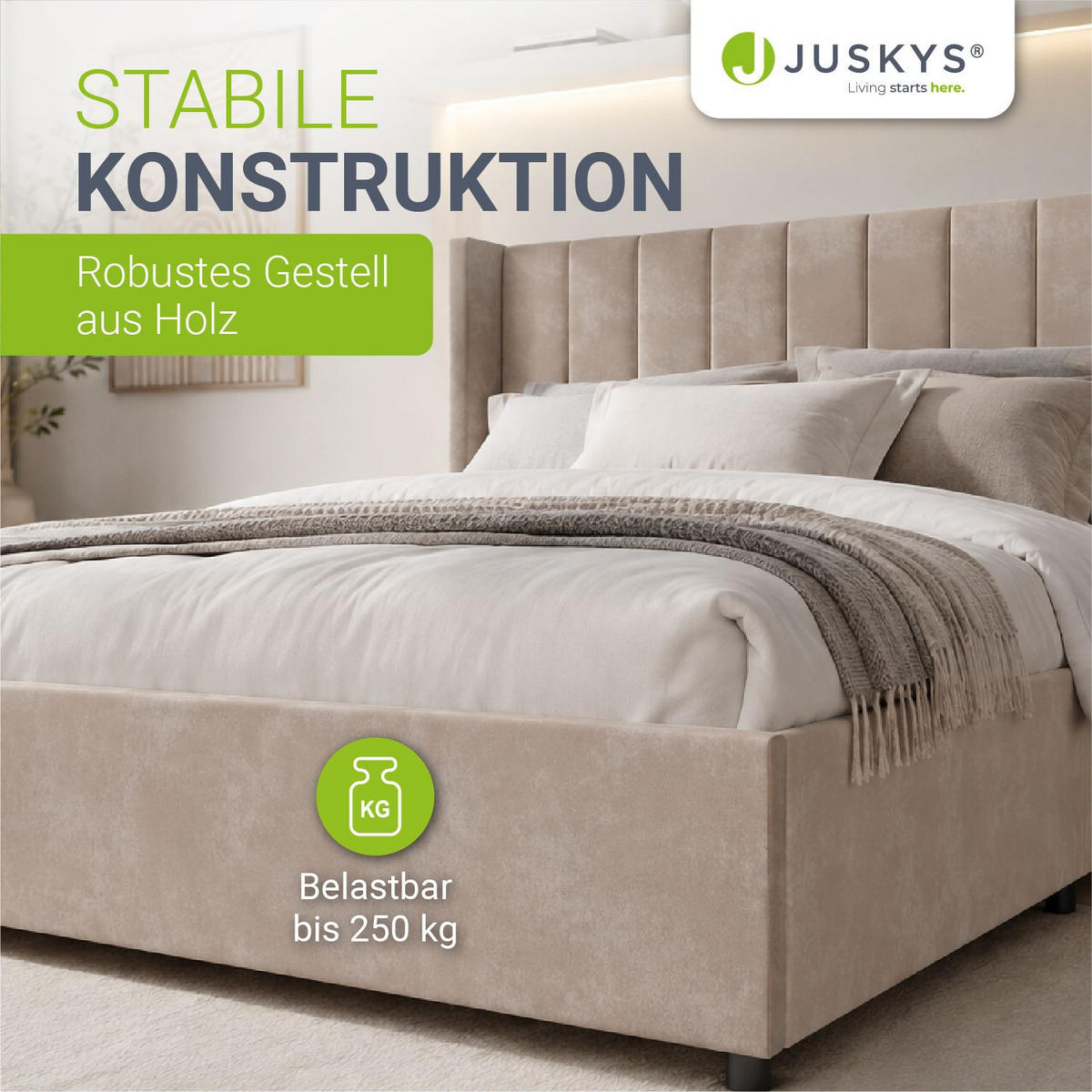 POLSTERBETT Savona beige 140 x 200 cm - Beige, Holzwerkstoff (140/200cm) - Juskys