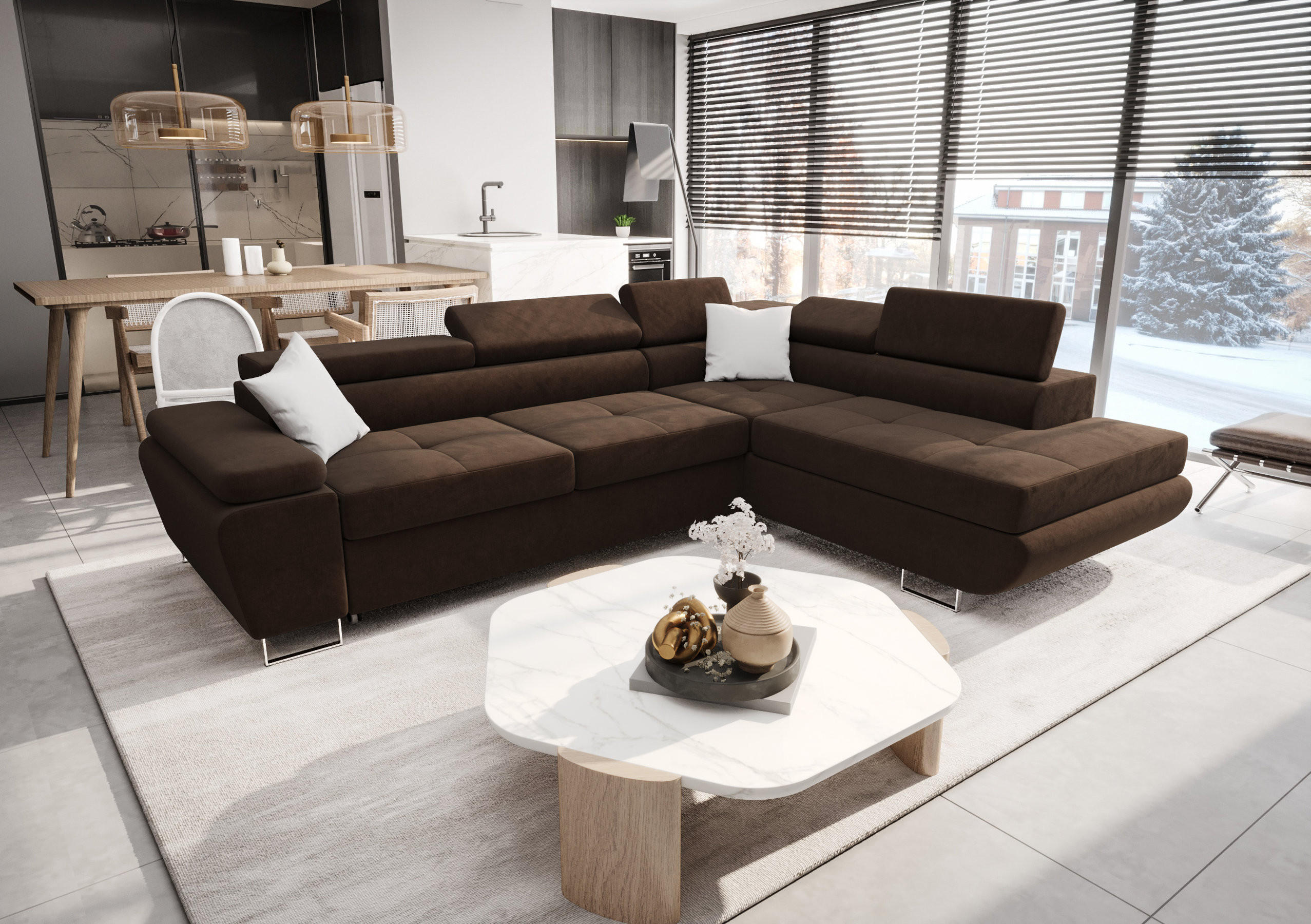 Thumbnail - O-Sofa Ecksofa, Dunkelbraun, Textil, 4-Sitzer, 272x200 cm, Wohnzimmer, Sofas & Couches, Wohnlandschaften, Ecksofas