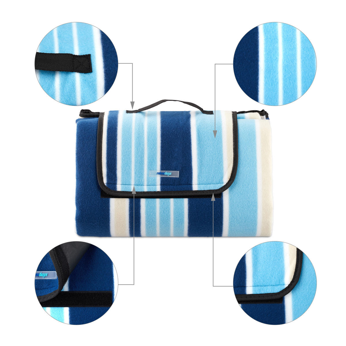 PICKNICKDECKE - Dunkelblau/Hellblau, Textil/Metall (200/200cm) - Relaxdays