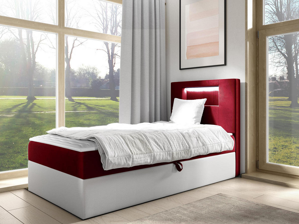 BOXBETT Gold Junior 1, Seite zum Öffnen des Bettkastens: Rechts - Rot/Weiß, Holz (90/200cm) - MIRJAN24