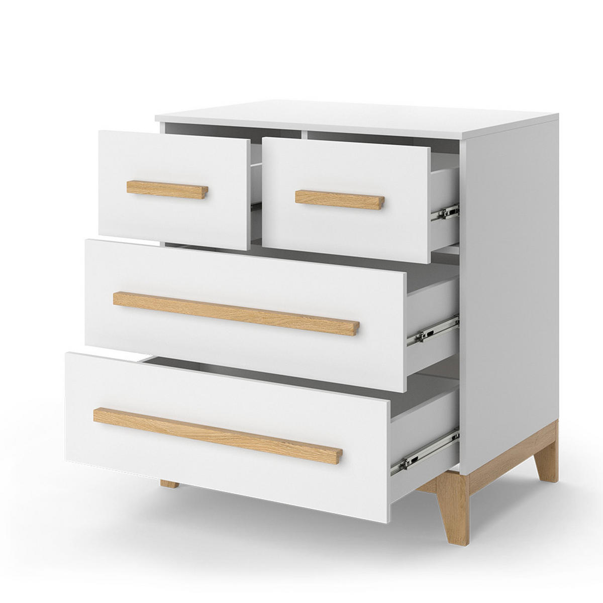 KOMMODE Malia Weiß/Eiche 80 x 88 cm mit 4 Schubladen - Eichefarben/Weiß, Holzwerkstoff (80/88/53.4cm) - VitaliSpa