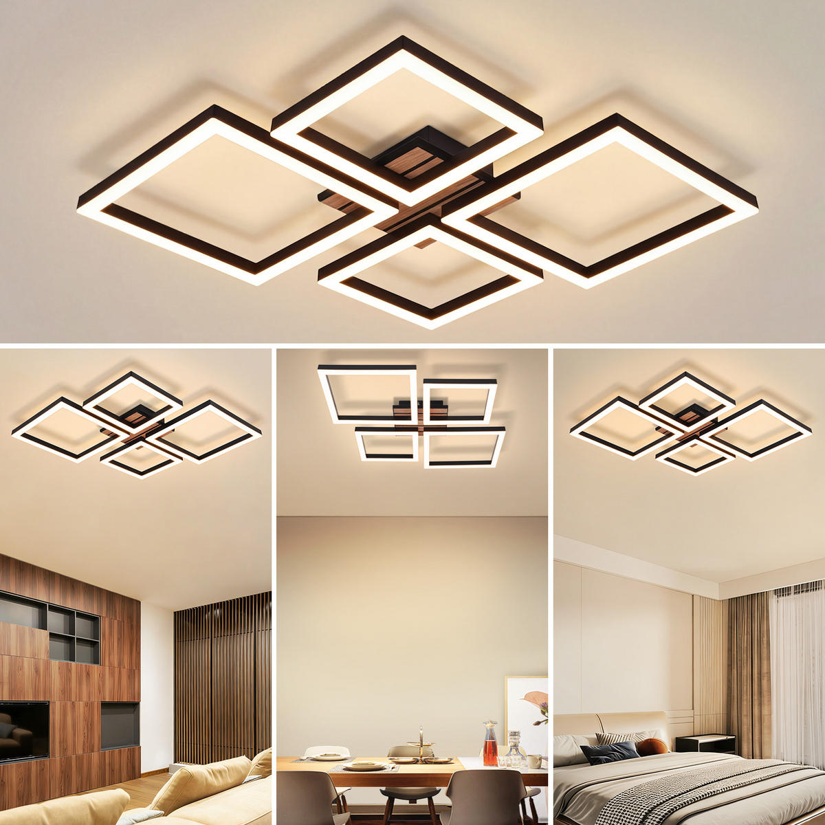 LED DECKENLEUCHTE Wlenly 48/45.5/6 cm - Schwarz, Kunststoff/Metall (48/45.5/6cm) - ZMH