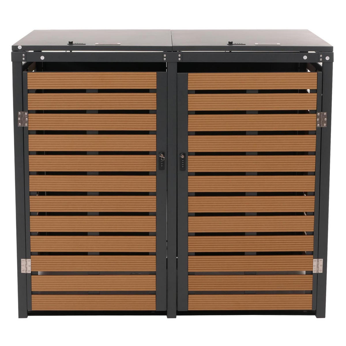 2ER MÜLLTONNENVERKLEIDUNG Teak Dekor - Teakfarben, Metall (134/119/84cm) - MCW