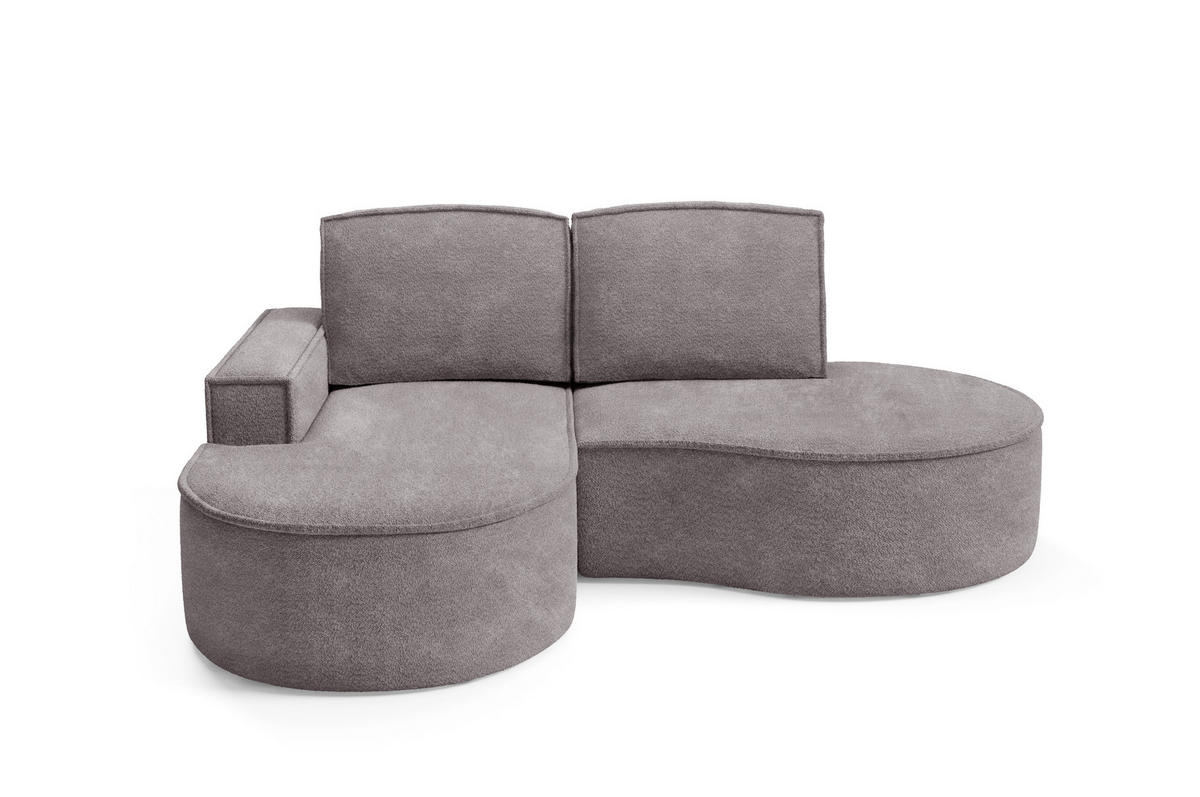ECKSOFA MOLLY – Halbkreisförmig, Abriamo-Bouclé, Lose Kissen, Bouclé-Bezug, 210x157x88 cm, Links Grau Seide - Hellgrau, Holz/Textil (157/210cm) - DomoHome