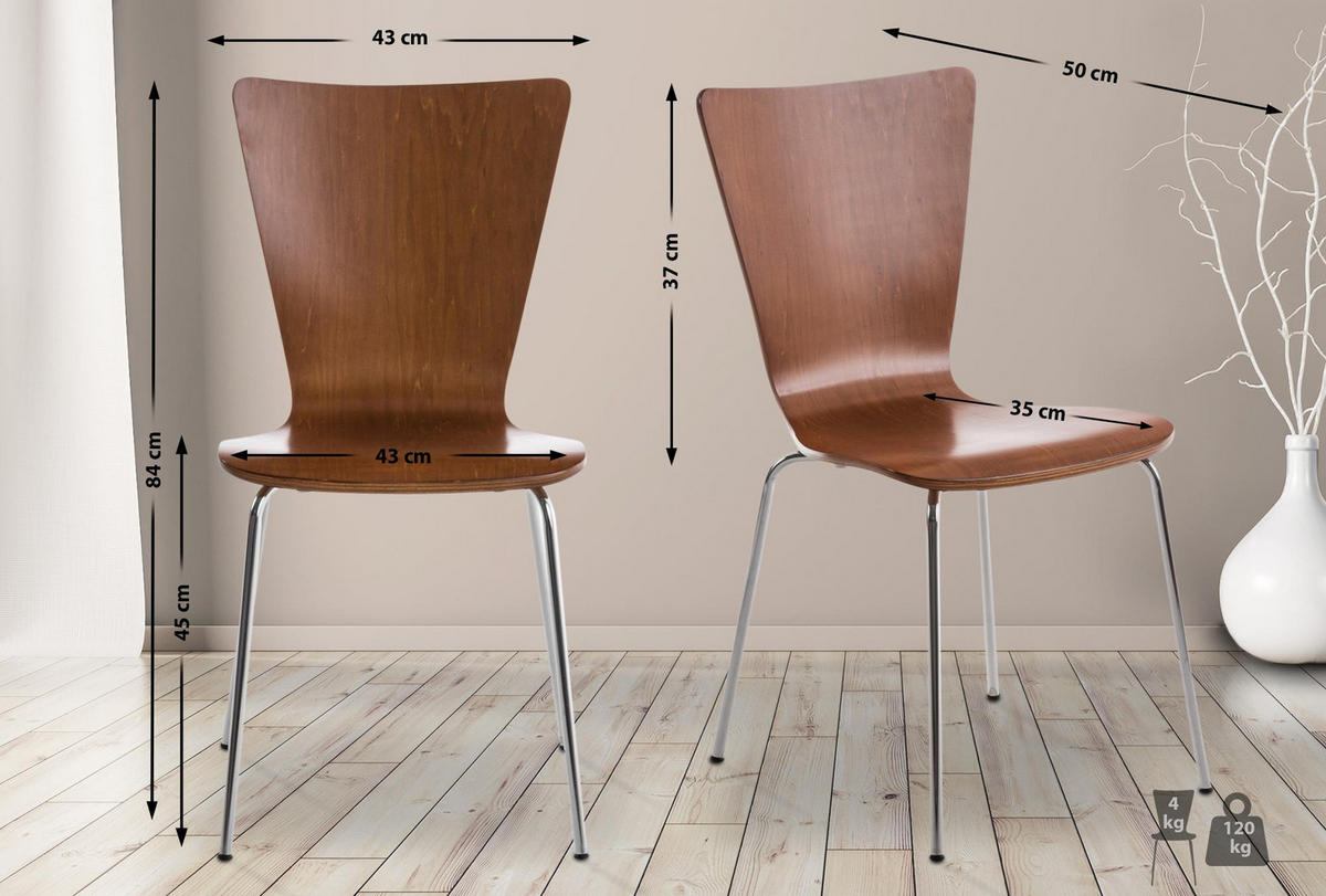 BESUCHERSTUHL Holz Braun - Braun, Holz/Metall (43/84/50cm) - CLP