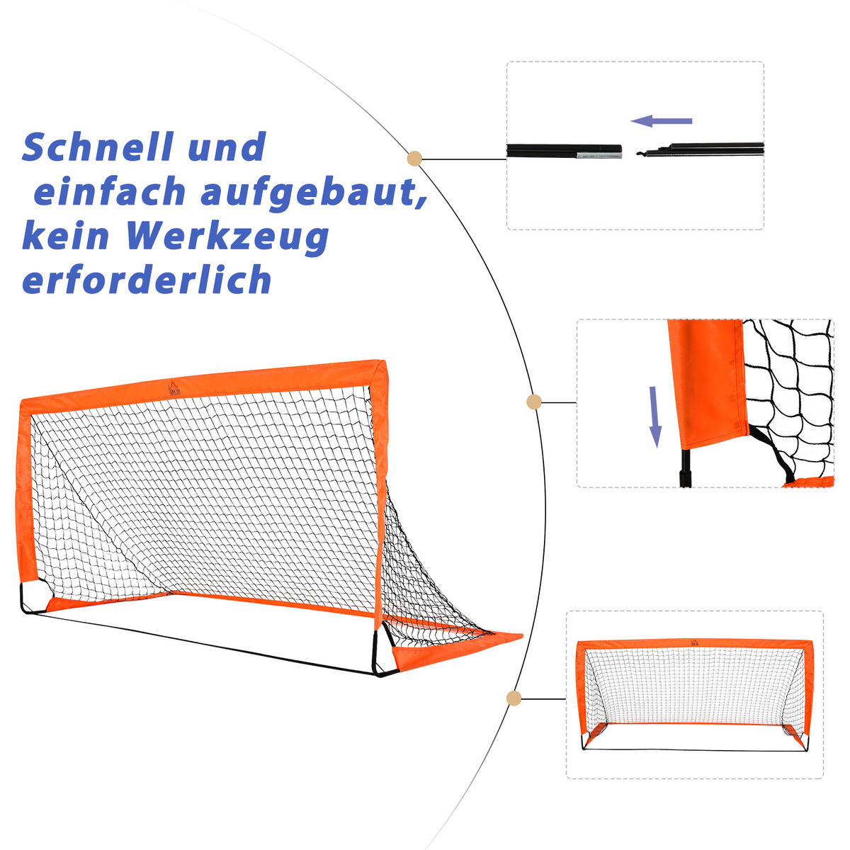 FUSSBALLTOR DE-10567 Set, 183x90x90 cm mit Tragetasche Orange - Orange, Metall (90/183cm) - ComfortXL