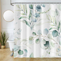 DUSCHVORHANG schimmelresistent Grün Blätter Blumen Weiß Badewanne Stoff waschbar wasserdicht - Grün, Textil (180/200cm) - MCBOSON