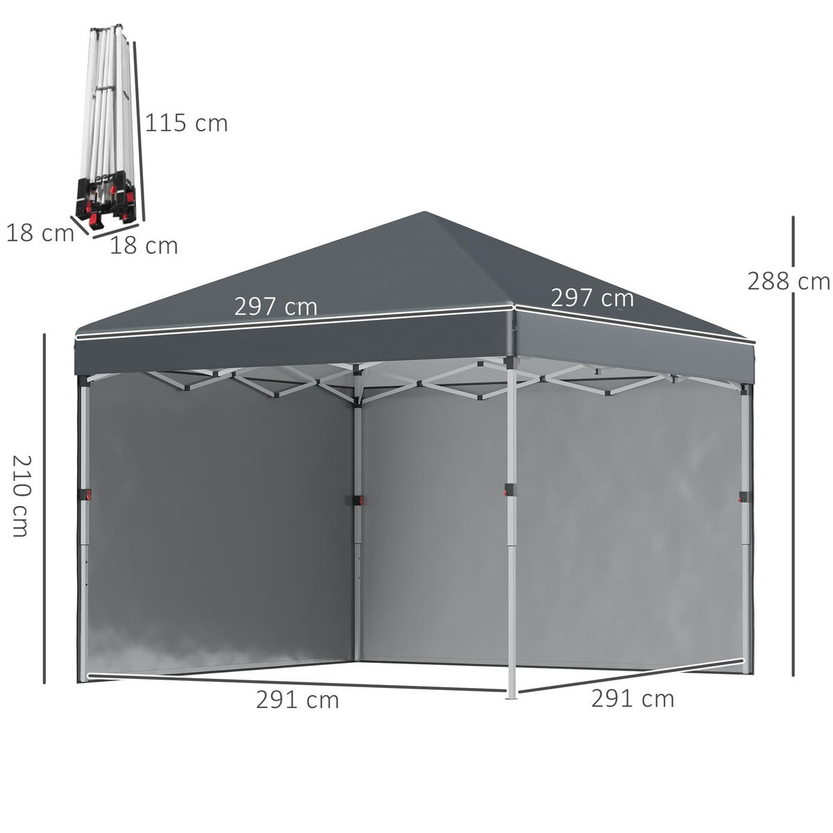 FALTPAVILLON 2,97x2,97 m Dunkelgrau - Grau, Metall (297/288/297cm) - ComfortXL