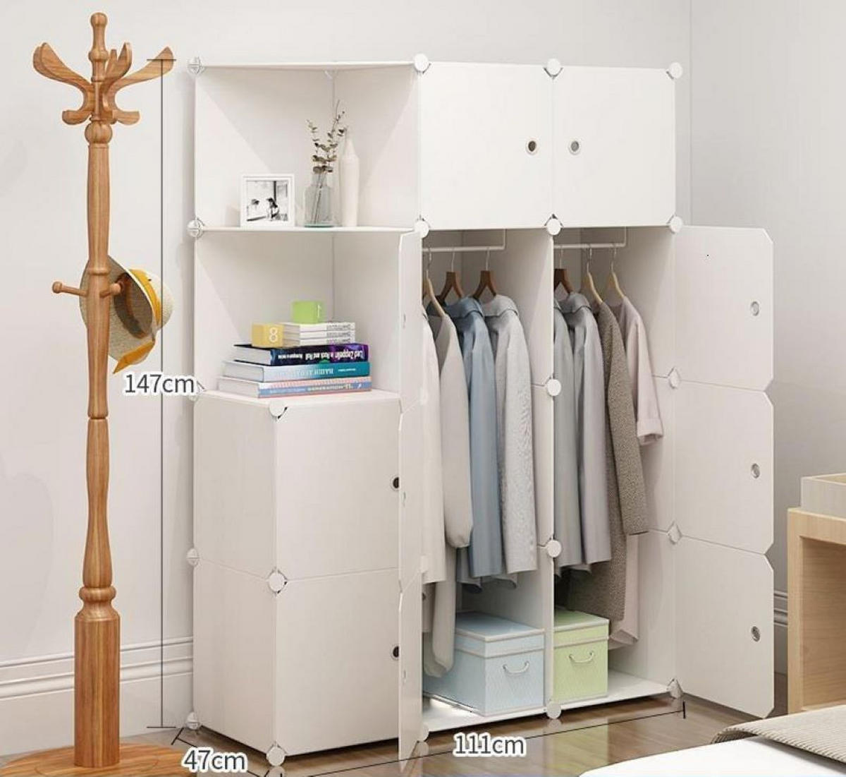 KLEIDERSCHRANK weiß 147/111/47 cm - Weiß, Textil (111/147/47cm) - MUVU
