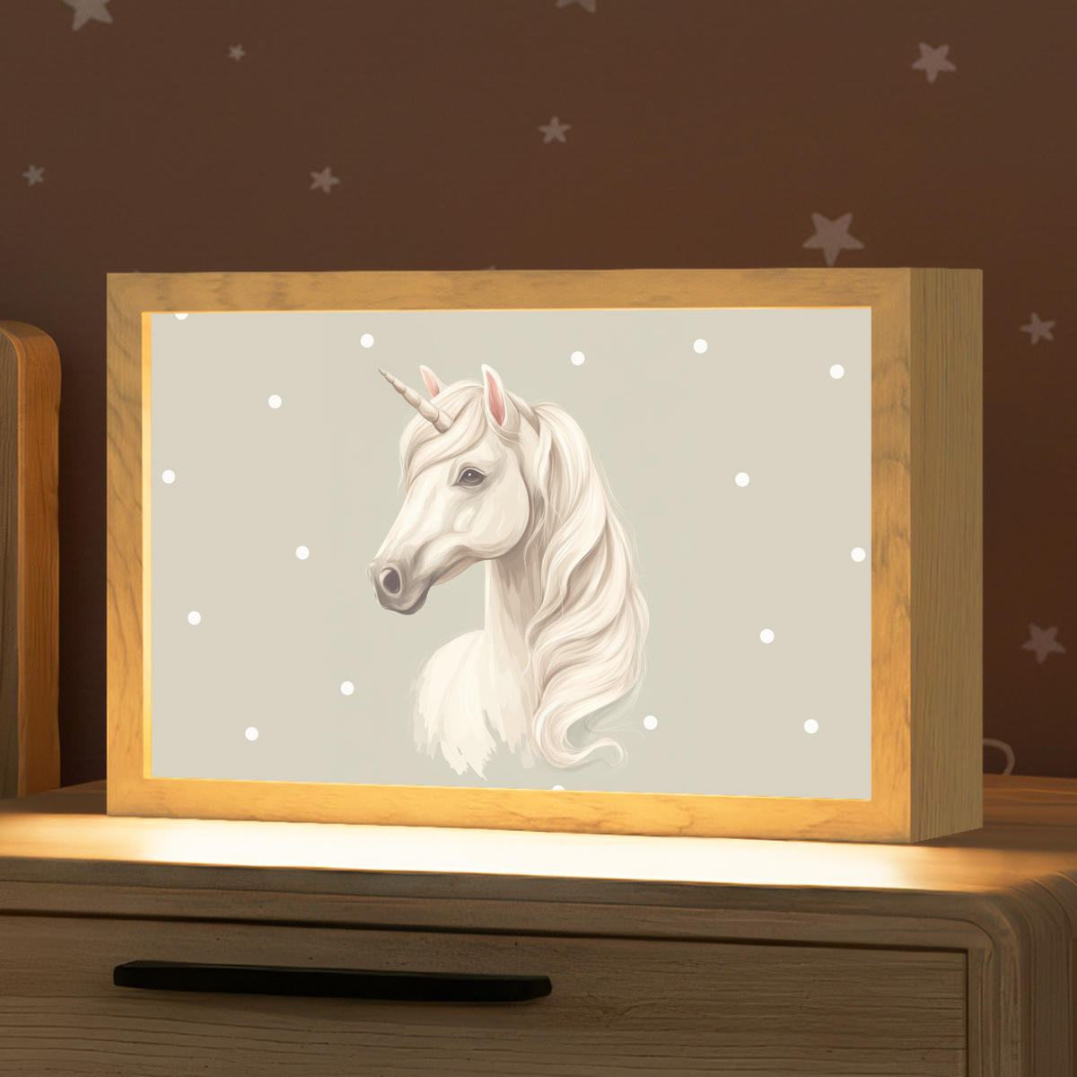 NACHTTISCHLAMPE Einhorn - Weiß - Punkte 30x20 cm - Taupe, Holzwerkstoff (8/30/20cm)