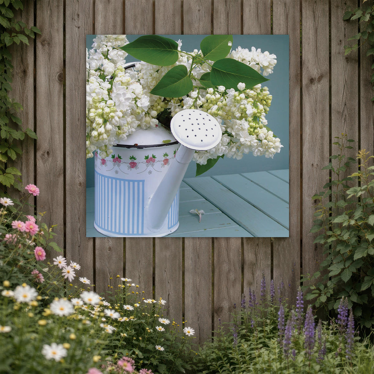 LEINWANDBILD Gießkanne und Blumen 50x50cm - Weiß, Textil (50/1cm) - Art for the Home