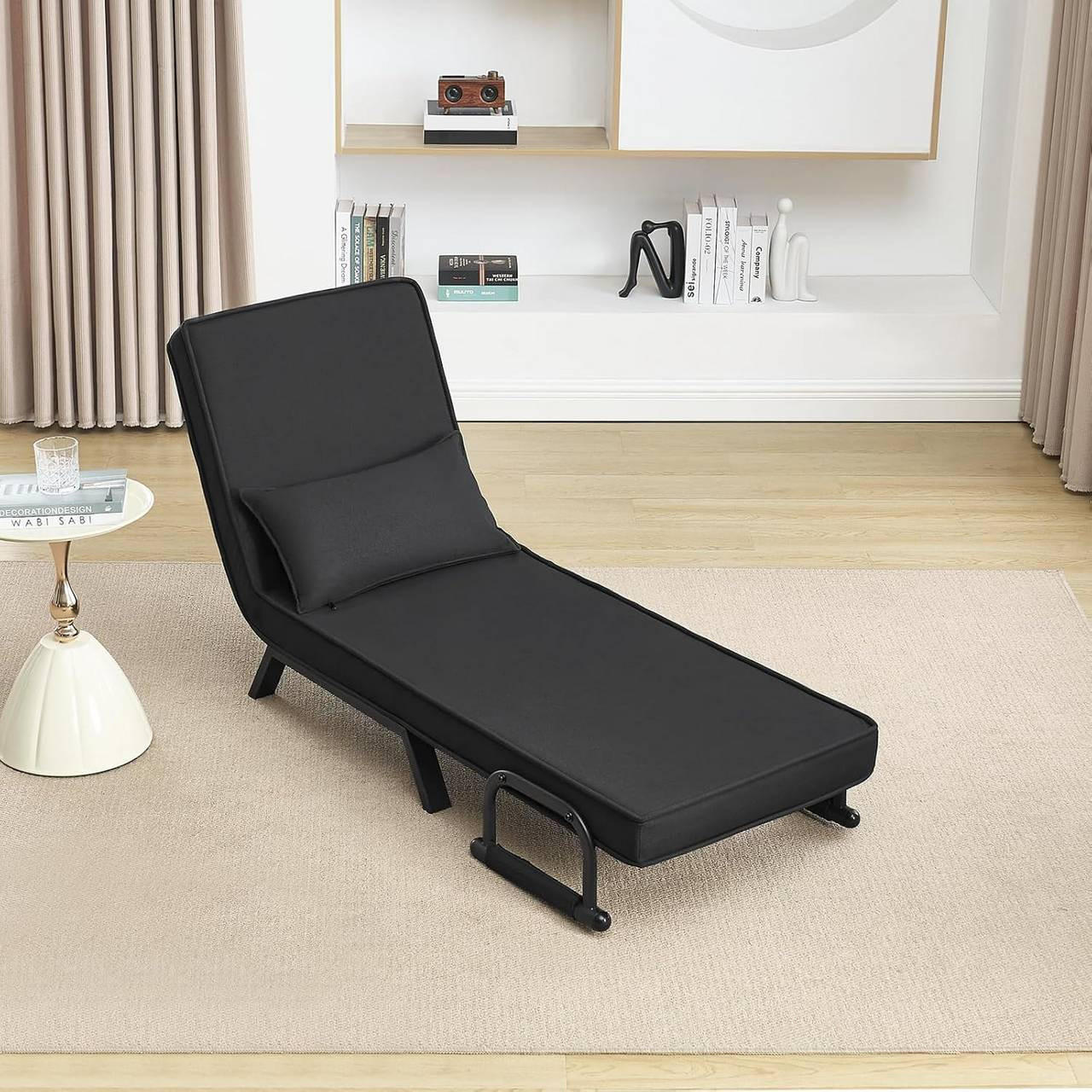 SCHLAFSESSEL 3 in 1, mit Verstellbarer Rückenlehne, Leinen Schwarz - Schwarz, Textil/Metall (65/78/75cm) - Woltu