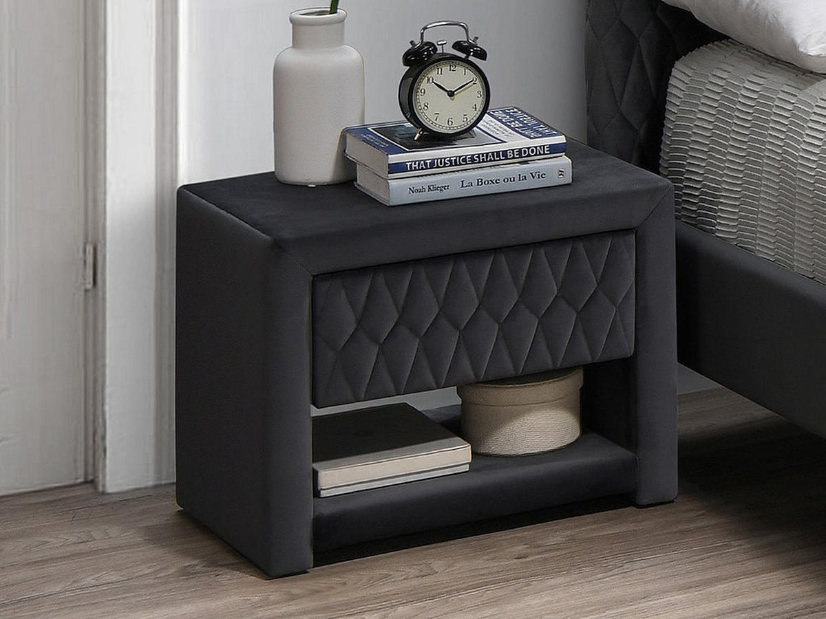 NACHTTISCH - 50 cmcm x 35 cmcm - Samt, Stoff - Anthrazitgrau - DANIELE - Anthrazit, Textil (50/41/35cm) - Vente-Unique