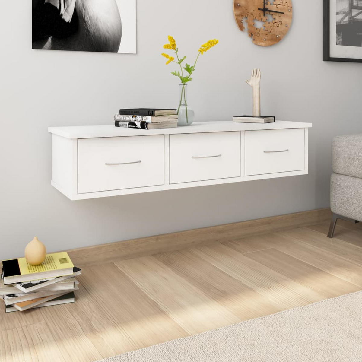 WAND-SCHUBLADENREGAL Weiss 88/26/18,5 Cm Holzwerkstoff - Weiß, Holzwerkstoff (26/18.5/88cm) - vidaXL