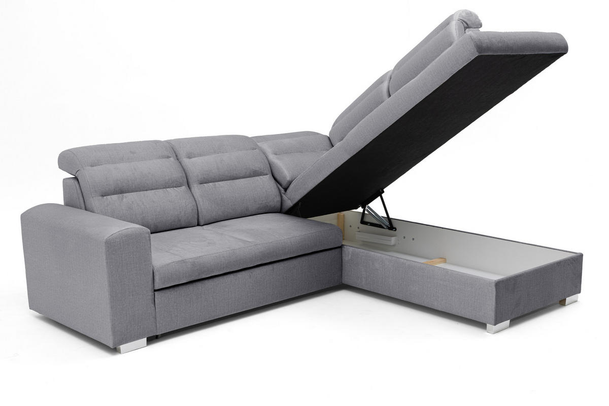 ECKSOFA CLOUD L Rechts mit Schlaffunktion 120x190 Velours Grau - Chromfarben/Grau, Holz/Kunststoff (260/202cm) - Muffo