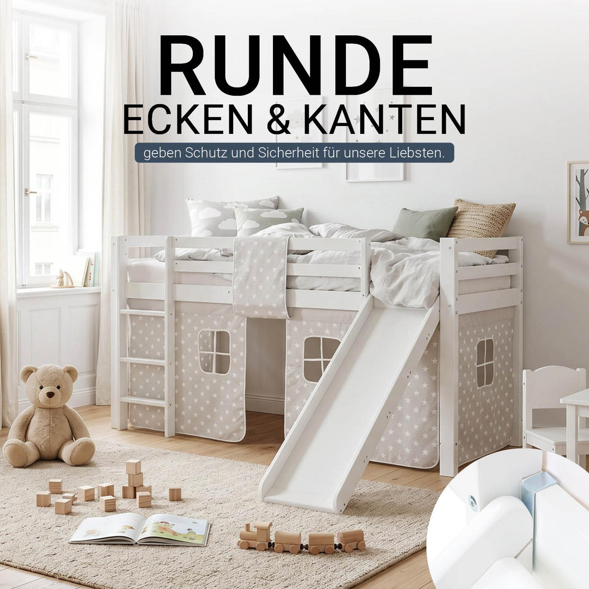 HOCHBETT 90/200 cm in weiß mit Lattenrost + Matratze - Weiß, Holz - Homestyle4u