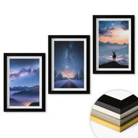 WANDBILDER 3er-Set - 20x30 cm Schwarzer Rahmen - Nachthimmel Berge Nebel Hirsch - Schwarz, Kunststoff (20/30cm) - ArtPrintCave