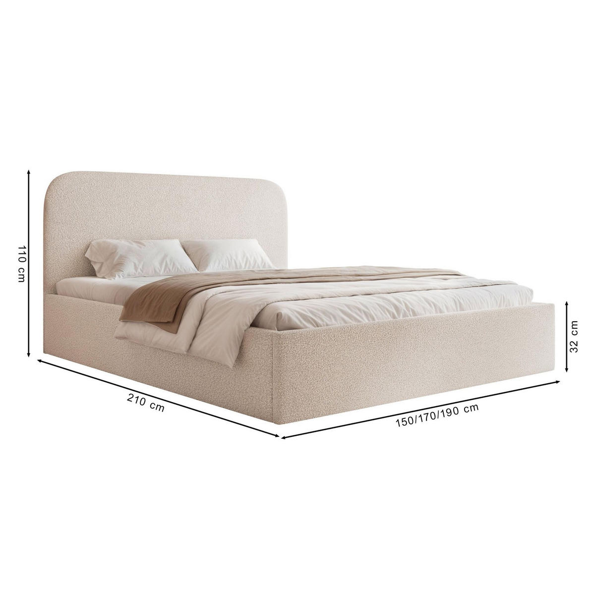 POLSTERBETT Sonvivo Weiß Bouclé 140x200 cm - Weiß, Kunststoff/Textil (140/200cm) - Selsey