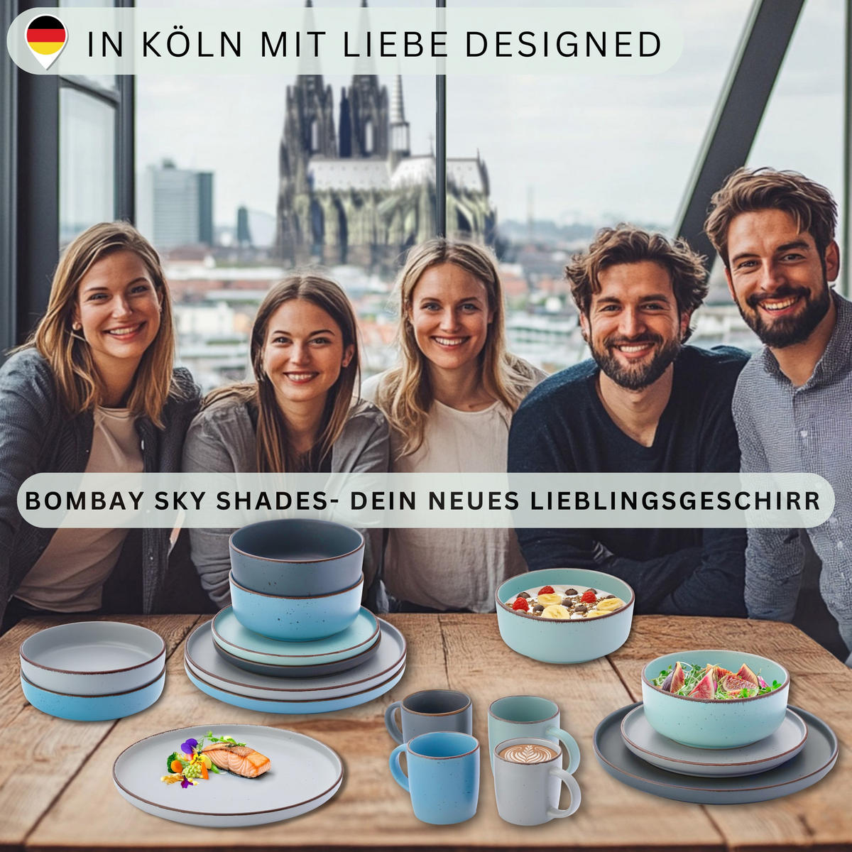 TAFELSERVICE BOMBAY SKY SHADES - 36 teilig aus Steingut - Blau/Multicolor, Stein (50/30/80cm) - Sänger