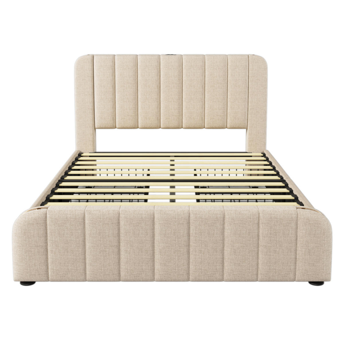 POLSTERBETT aus Leinen 160x200 cm in Beige mit USB- & Matratze - Beige, Textil (160/200cm) - Modfu