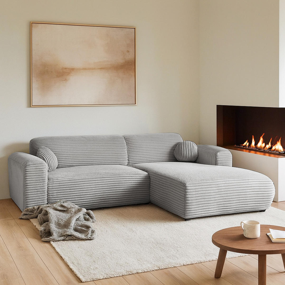 ECKSOFA Puerto, ohne Schlaffunktion, Hellgrau, rechts - Schwarz/Grau, Textil (269/170cm) - Beautysofa