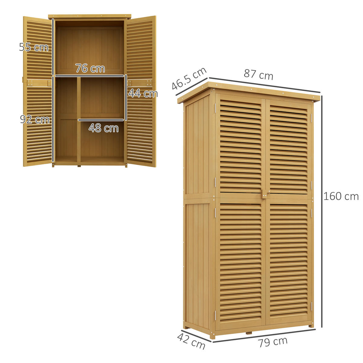 GARTENSCHRANK aus Holz 87x46,5x160cm in Gelb mit Lamellentüren - Gelb, Holz (46.5/160/87cm) - Modfu