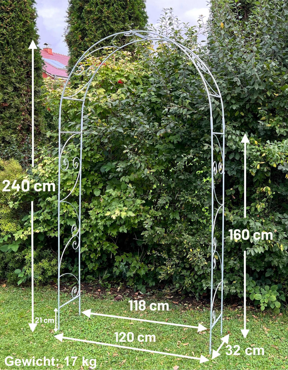 ROSENBOGEN Metall Verzinkt Massiv 135 cm Torbogen - Silberfarben, Metall (120/240/32cm) - DanDiBo