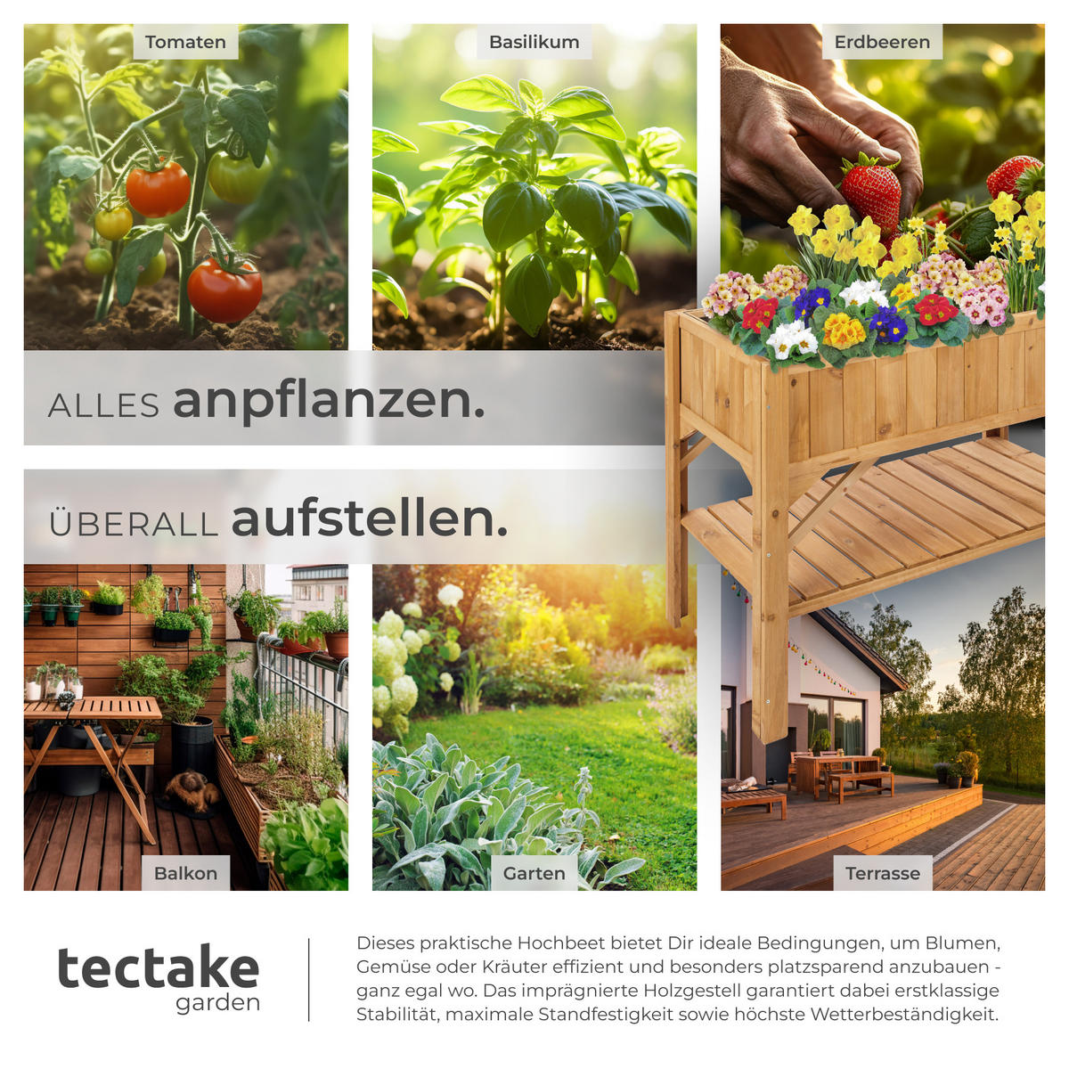 HOCHBEET ,119 x 57 x 90 cm,braun - Braun, Holz (53/90/119cm) - tectake