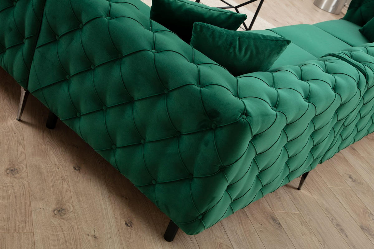 ECKSOFA mit großzügiger XXL Sitzfläche für die ganze Familie - Chromfarben/Grün, Holz/Textil (310/270cm) - myHomelando