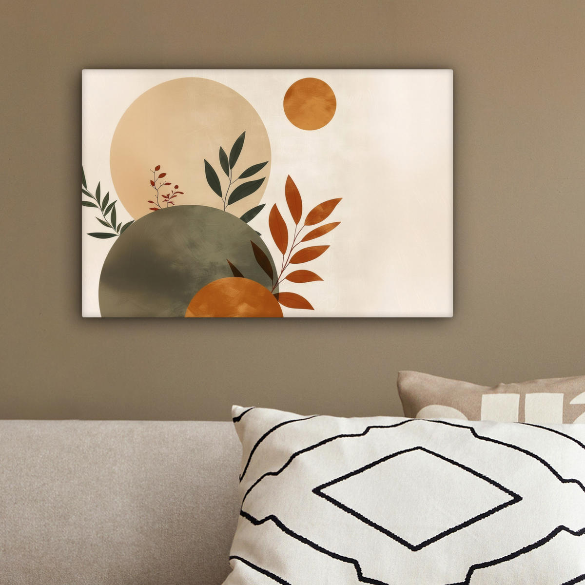 LEINWANDBILD Formen - Rund - Blätter - Beige 30x20 cm - Rostfarben, Textil (30/20cm) - MuchoWow