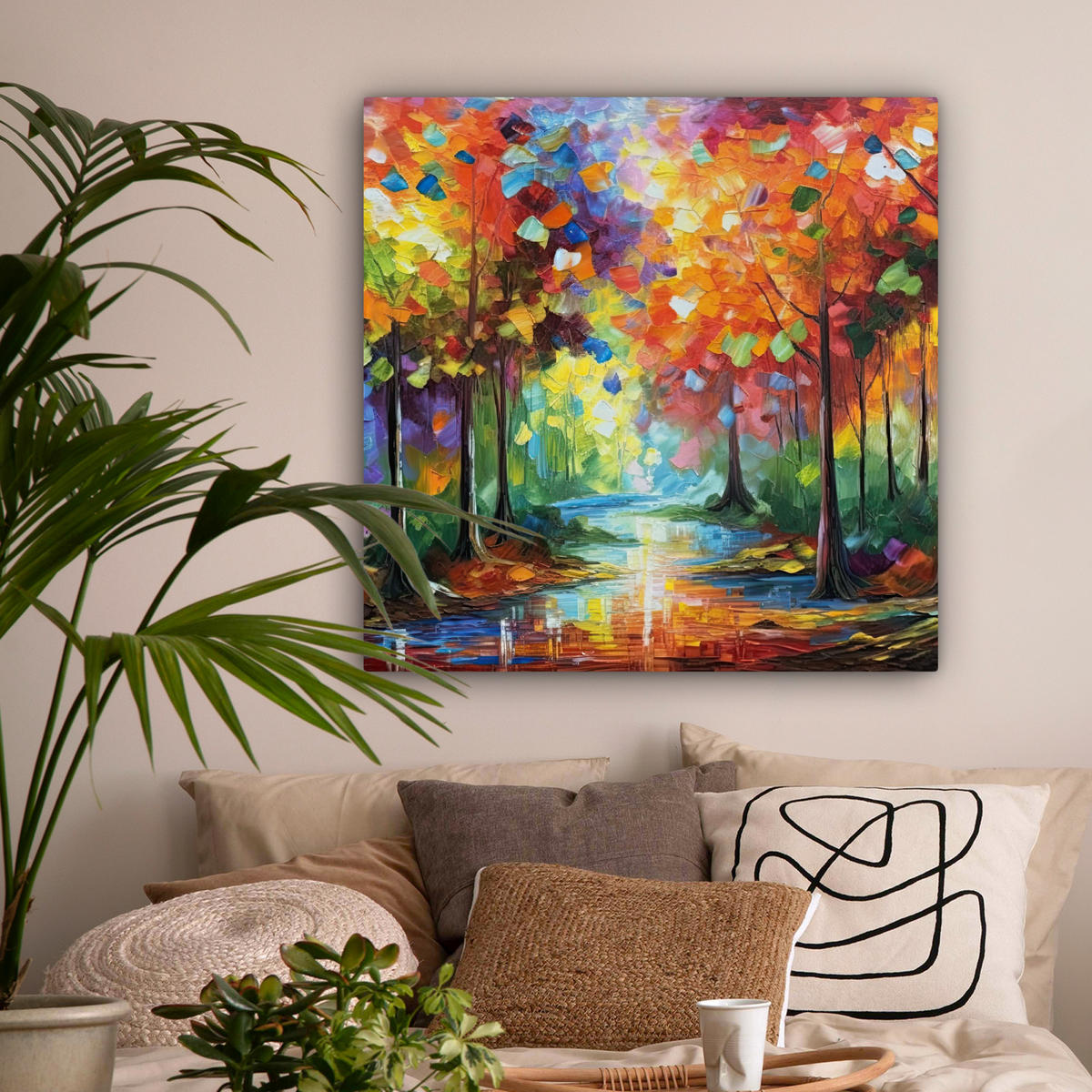 LEINWANDBILD Landschaft - Wald - Farben - Natur Deko Groß 90x90 cm - Multicolor, Textil (90/90cm) - MuchoWow