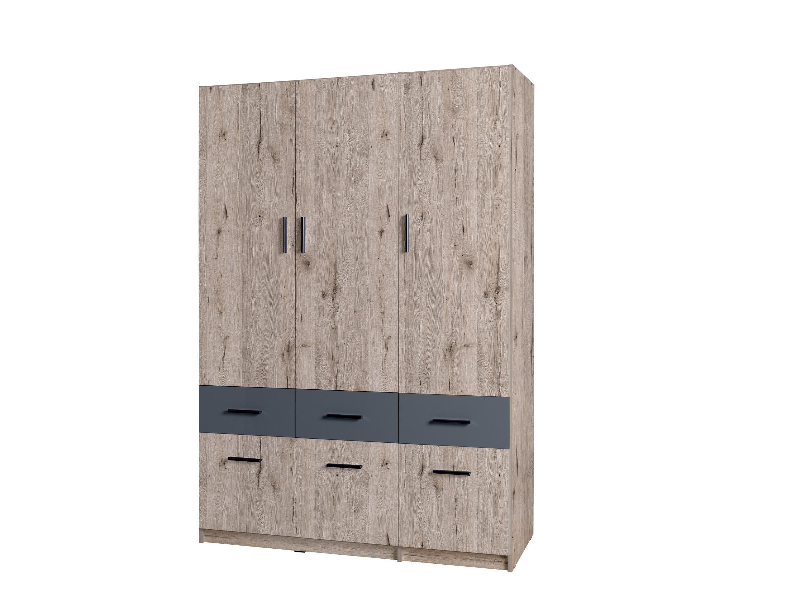 KLEIDERSCHRANK SOLENA 04 - 136×197,6×53,6 cm 3 Türen & 6 Schubladen Wellington Eiche - Eichefarben, Holz/Holzwerkstoff (136/197.6/53.6cm) - Milaros Markt