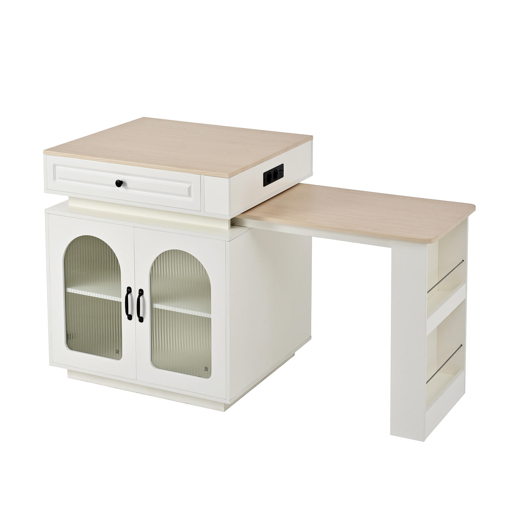 BARTISCH 128–200×71×92 cm aus MDF+Glas mit Riffelglas, LED & USB-Ladestation, weiß - Weiß, Holzwerkstoff (200/71/92cm) - Luhomfu