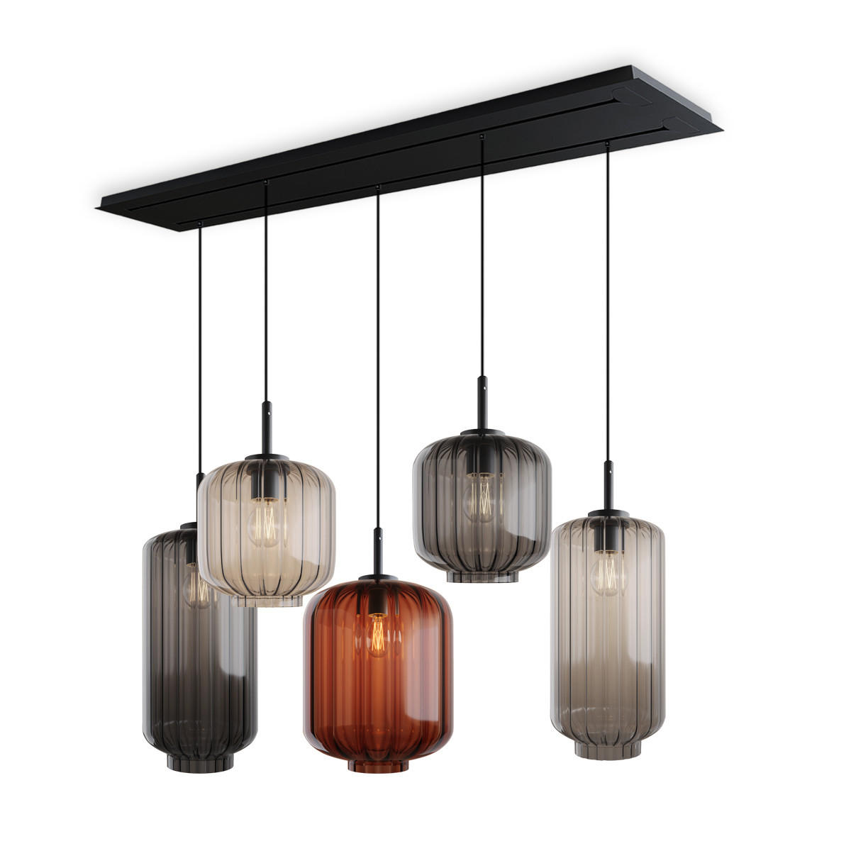 HÄNGELEUCHTE Velo 5-flammig Mehrfarbig Ø 18/20/25cm - Multicolor/Schwarz, Glas (25/25/27cm) - s.luce
