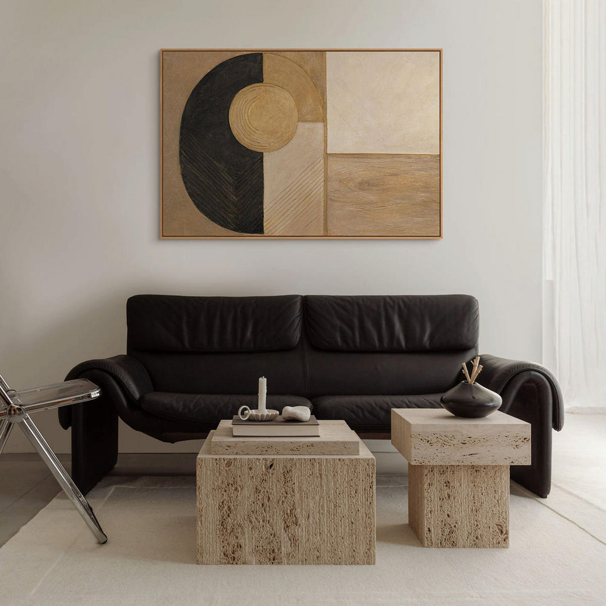 GEMÄLDE Form und Textur Schattenfugenrahmen Beige 140x100 cm - Beige, Holz (140/100cm) - YS-art gallery