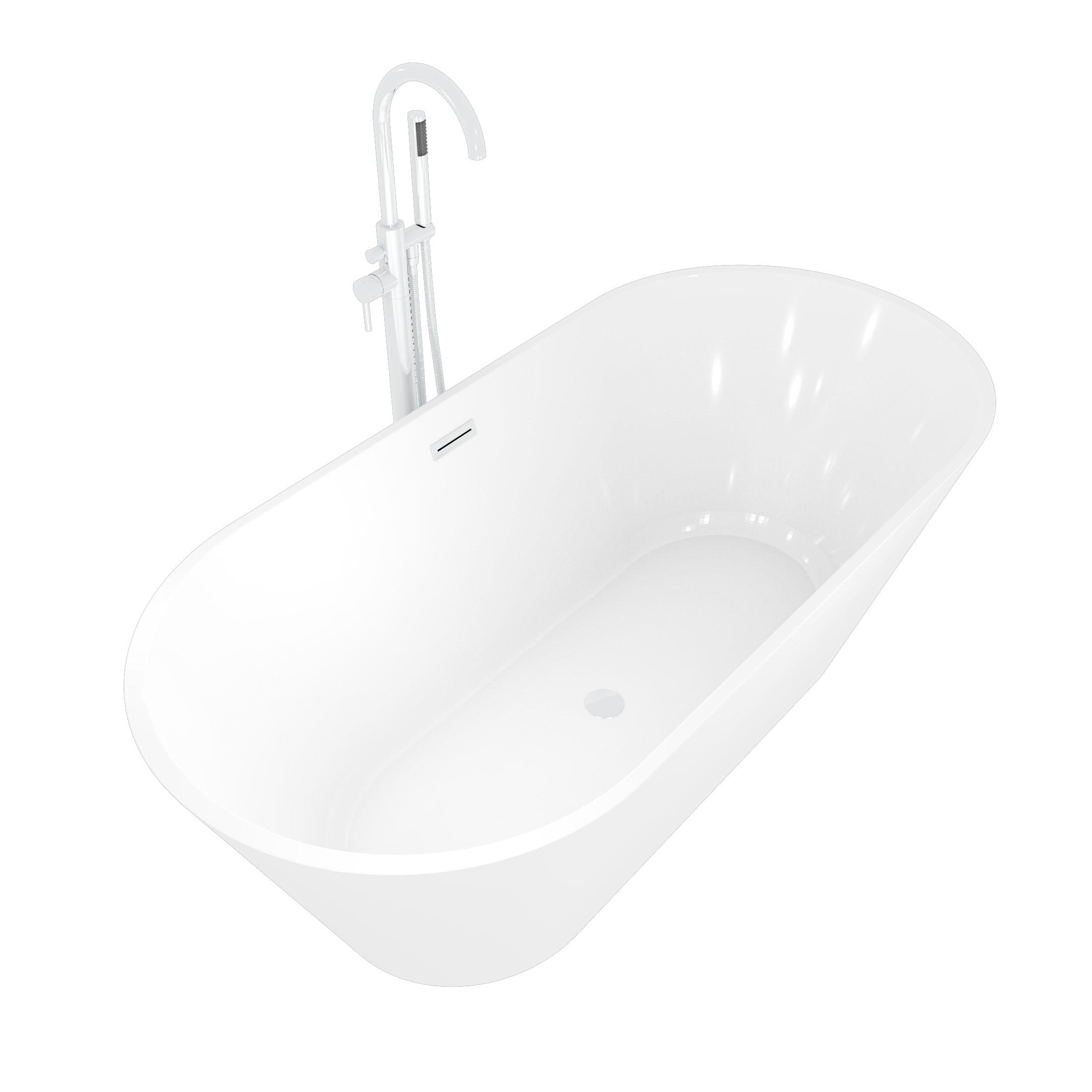 FREISTEHENDE Badewanne Wanne F01 170x80cm mit Armatur AF02 - Weiß, Glas/Kunststoff (80/58/170cm) - AcquaVapore by Sandra Jentho
