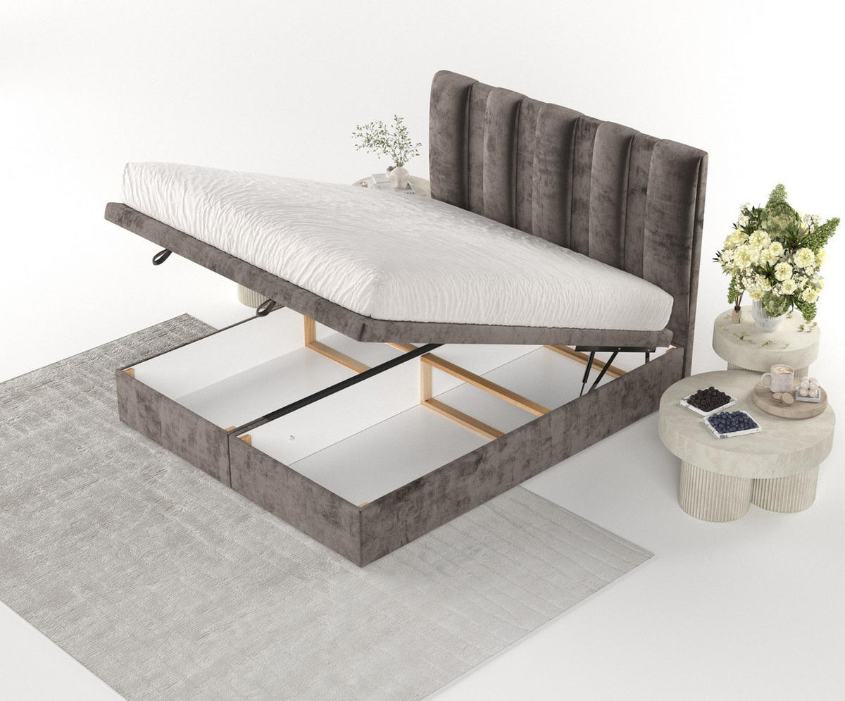 POLSTERBETT Orta mit Stauraum 120/200 cm Braun im Lotta Stoff - Schwarz/Braun, Holz/Holzwerkstoff (120/200cm) - AltaBeds