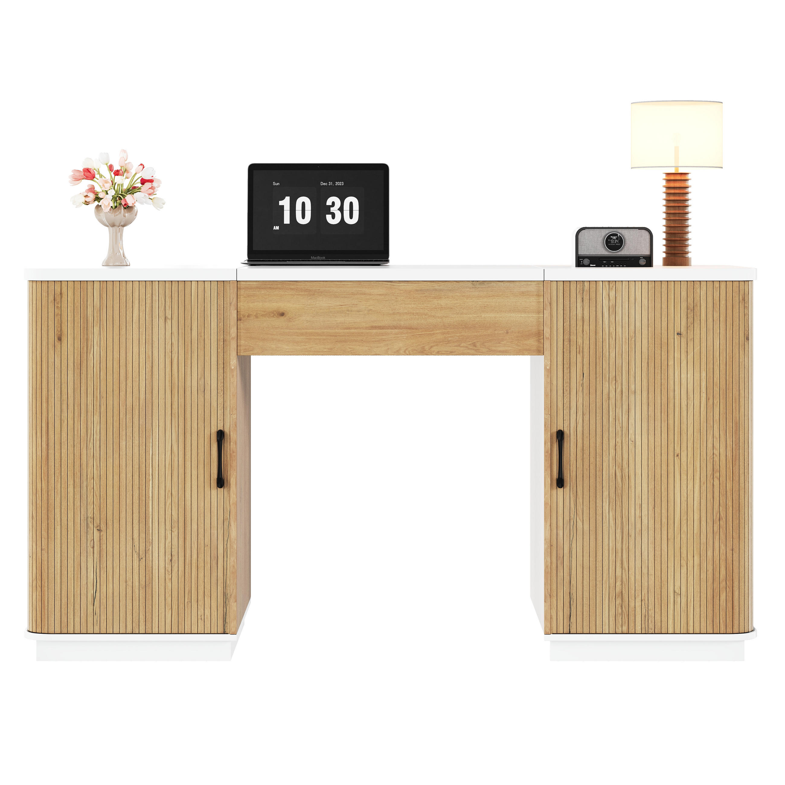 SCHREIBTISCH 140x50cm Höhenverstellbar Stauraum Weiß Eiche - Eiche Bianco, Holzwerkstoff (50/140/92cm) - FLIEKS
