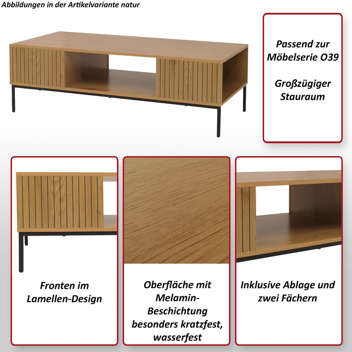COUCHTISCH rechteck Schwarz - Schwarz, Holz (60/120/39cm) - MCW