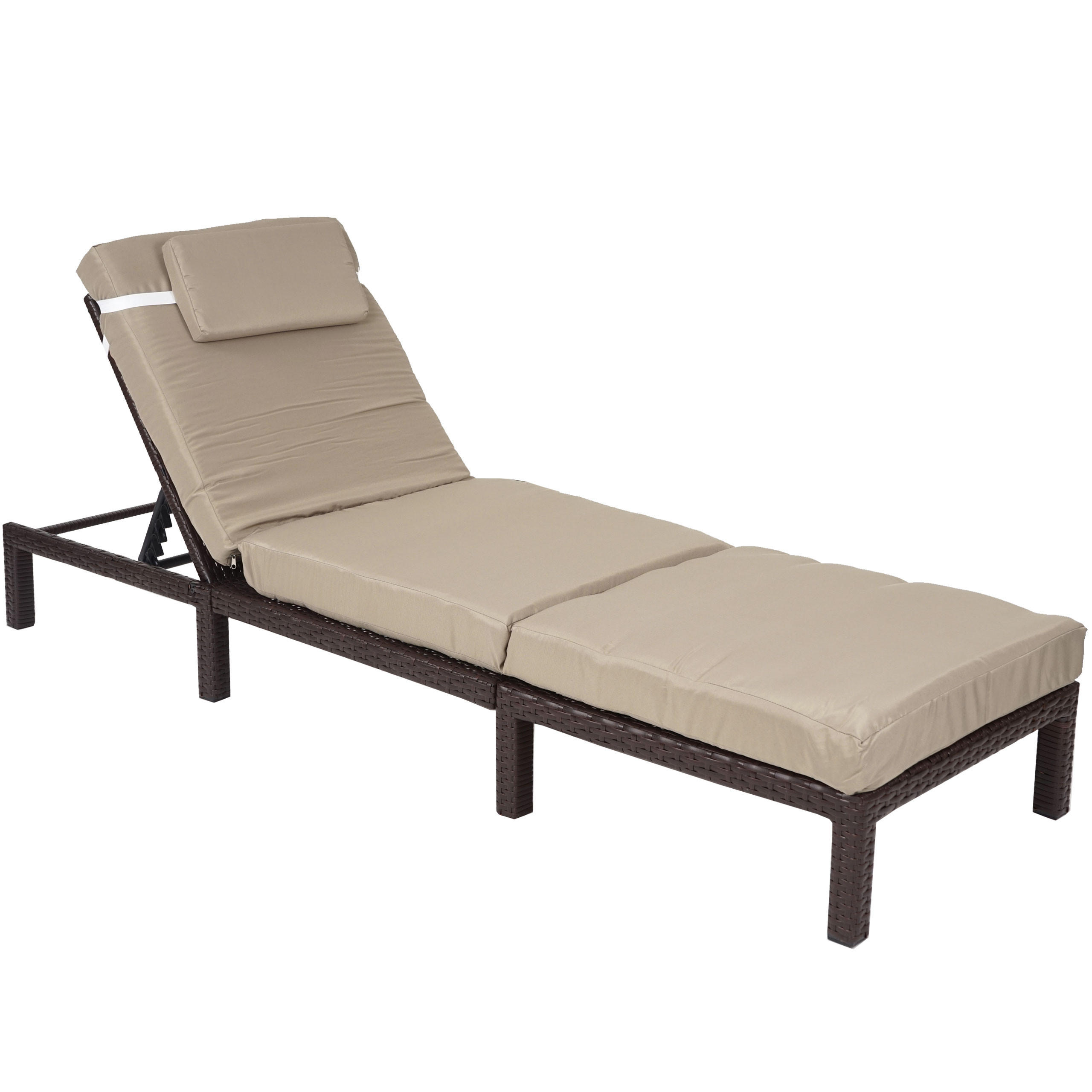 POLY-RATTAN SONNENLIEGE PREMIUM Braun, Cremeweiß - Braun/Weiß, Kunststoff (60/71/198cm) - MCW