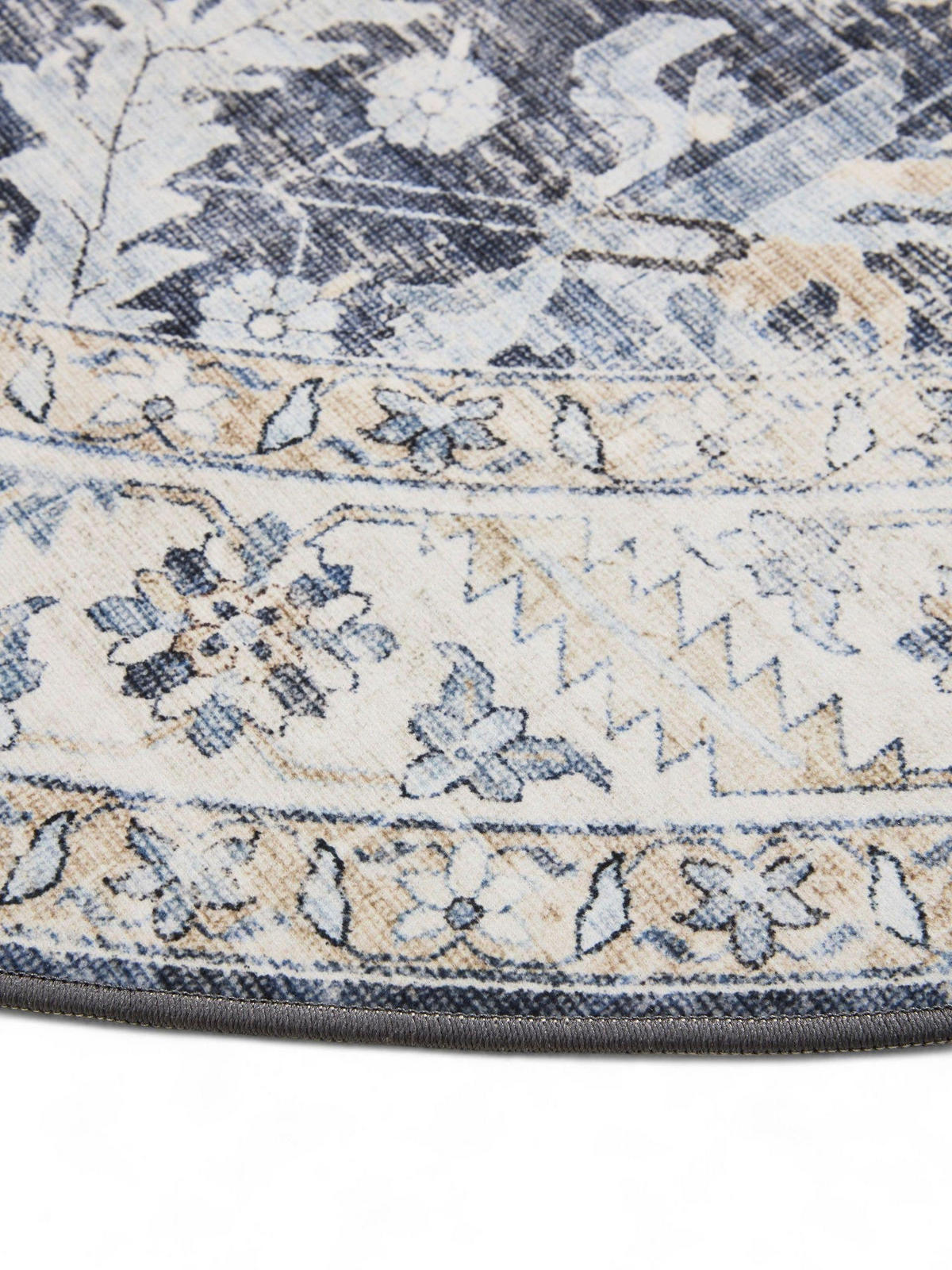 VINTAGE-TEPPICH George waschbar ø 120 cm rund - Blau, Kunststoff (120/120cm) - benuta