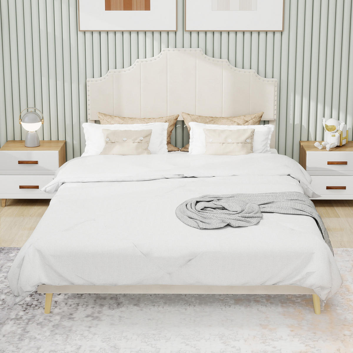 POLSTERBETT 160/200 cm in Beige Stoff mit Kopfteil - Beige, Holzwerkstoff/Textil (160/200cm) - WISHDOR